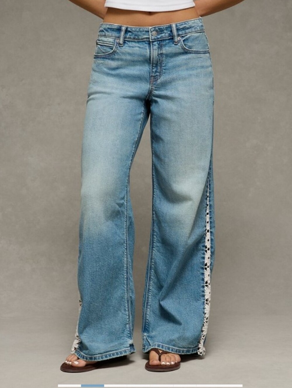 AE DREAMY DRAPE ULTRA WIDE LEG Low Rise Lace Crochet Jeans NEW MSRP $84.95 Sz000 - Picture 8 of 16